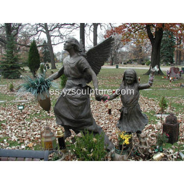 Tamaño Ángel y chica estatua de bronce